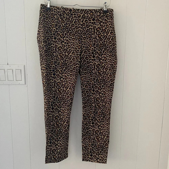 J. Crew Leopard Mid-Rise Straight Trouser winnie Paint Animal Print Sz 6 - Picture 1 of 6